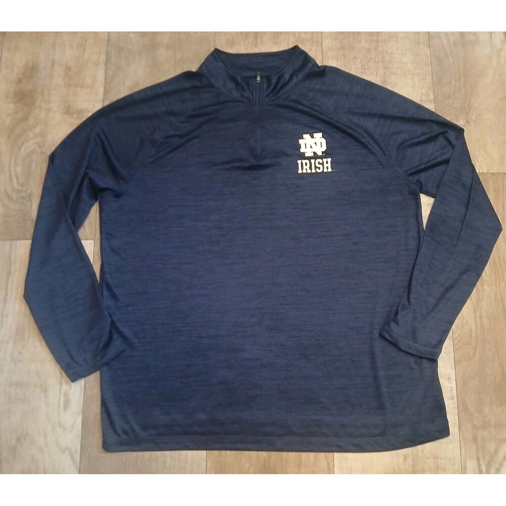 Notre Dame Fighting Irish Pullover Shirt Mens 2XL XXL Blue Long Sleeve 1/4 Zip